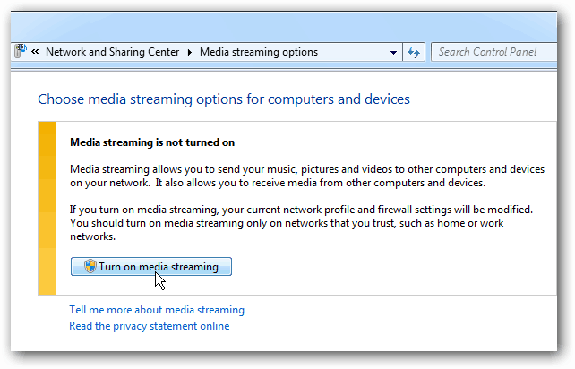 Utilizați funcția „Redați” în Windows 7 pentru a transmite fluxuri media digitale