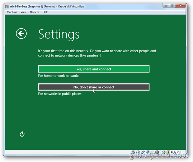 VirtualBox Windows 8 instalează share share sau nu share setup?