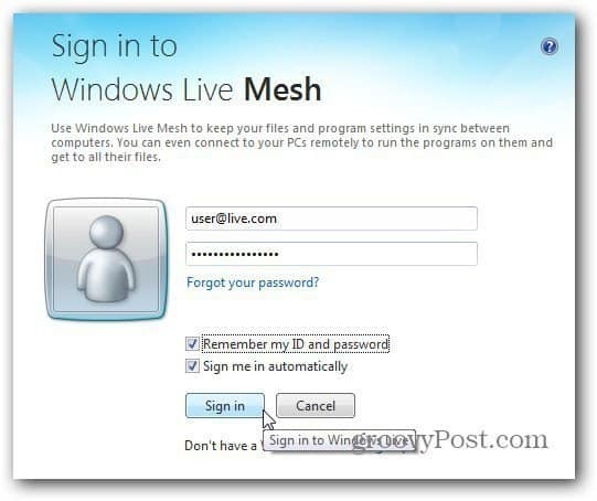 conectați-vă la Windows Live
