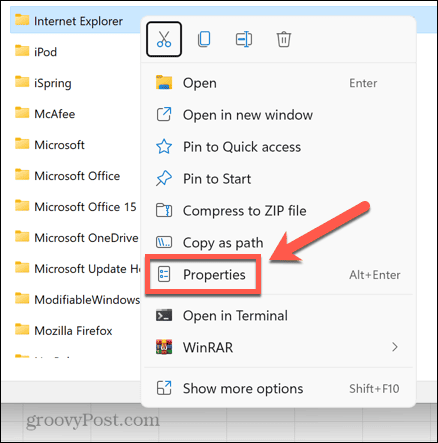 proprietățile folderului Windows 11