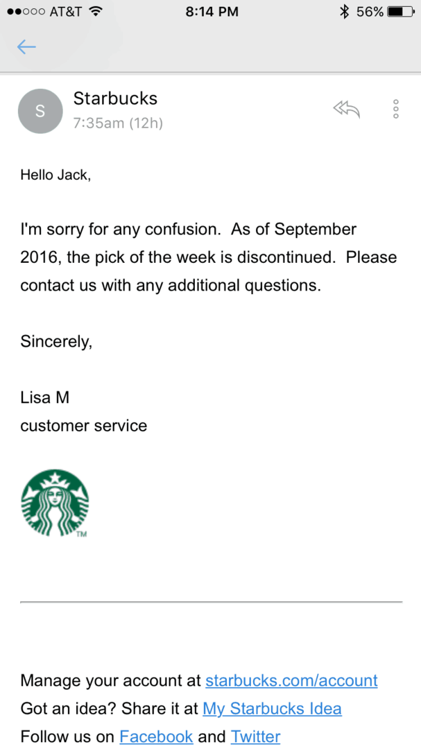 aplicațiile gratuite Starbucks au fost întrerupte