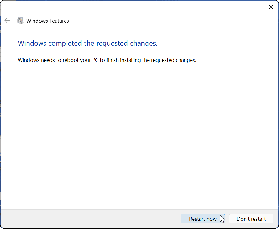 reporniți configurarea Windows Sandbox pe Windows 11