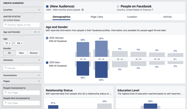 Dezvăluie detalii despre segmentele de public folosind Facebook Audience Insights.