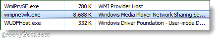 Windows Media Player rețea partajare serviciu în managerul de sarcini