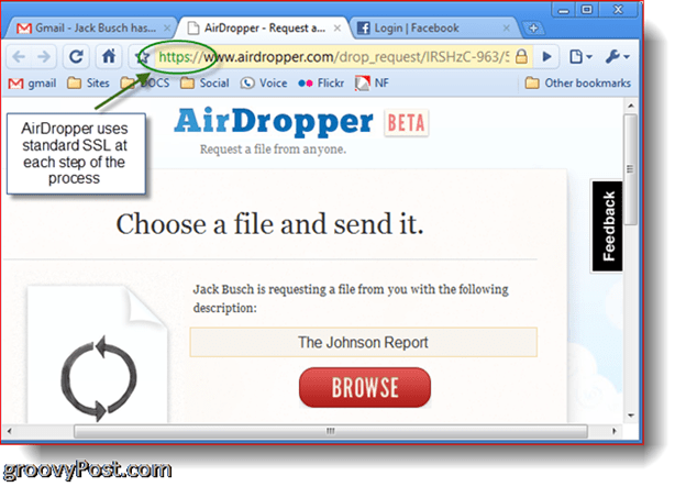 Captura de ecran Dropbox Airdropper - alegeți un fișier