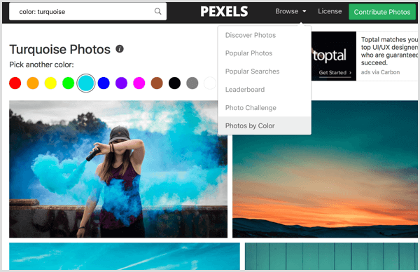Pexels sortează fotografiile după culoare
