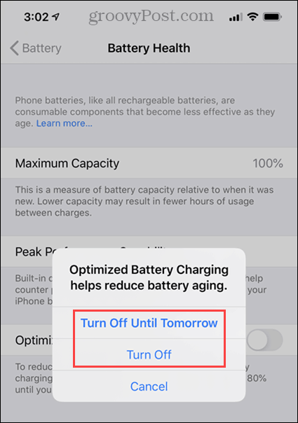 Opriți opțiunile pentru încărcare optimă a bateriei pe iPhone