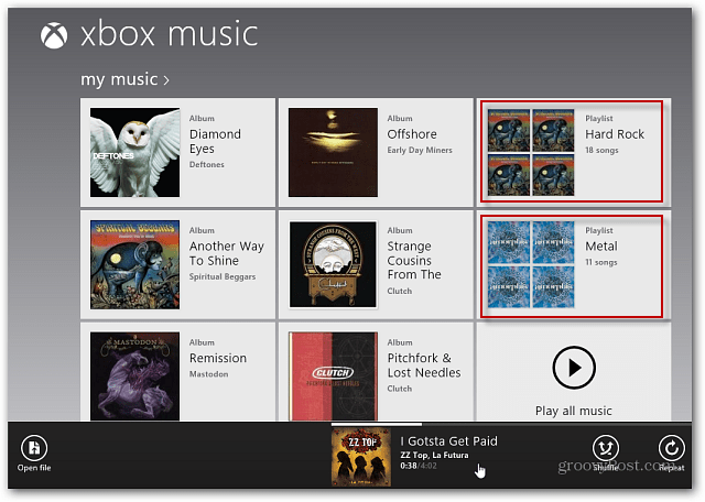 Playlist afișat pe Xbox Music