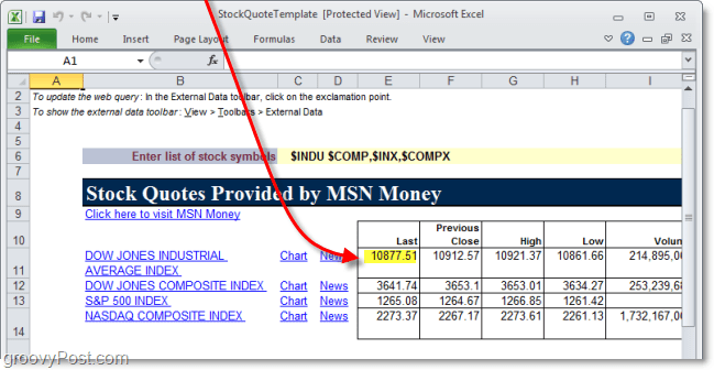 utilizați datele web din excel 2010 pentru a urmări prețurile stocurilor