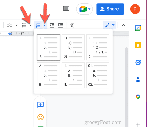 Personalizarea unei liste în Google Docs