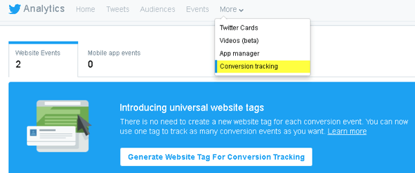 Twitter vă permite să adăugați cod pe site-ul dvs. pentru urmărirea conversiilor și pentru a crea segmente de public adaptate.