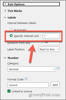 interval de etichetă excel