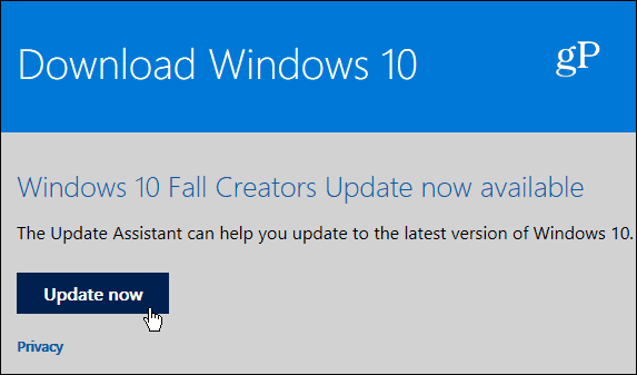 3 Actualizare Pagina asistentă Windows 10