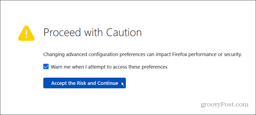 accept despre riscul de configurare Firefox