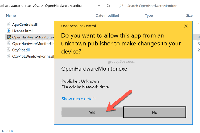 Avertisment Windows 10 UAC pentru Open Hardware Monitor