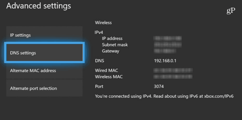 Setări DNS DNS Xbox One