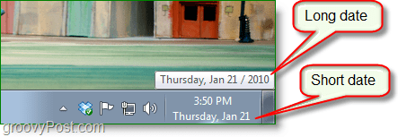 Captura de ecran de Windows 7 - data lungă vs. scurtă întâlnire