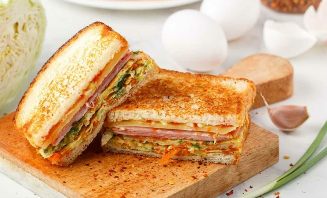 Cum să faci un sandviș cu ou Iată o rețetă de sandviș cu ouă, cu multe ingrediente