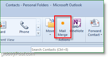 Captura de ecran Outlook 2010 - faceți clic pe îmbinarea mailului