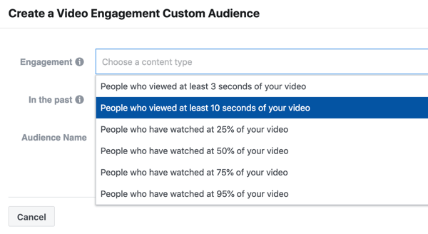 Cum să vă promovați evenimentul live pe Facebook, pasul 9, creați o campanie de implicare video a persoanelor care au urmărit cel puțin 10 secunde din videoclipul dvs.