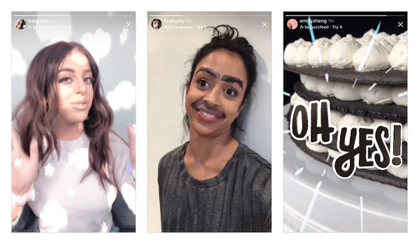 Instagram a lansat primul său lot de noi efecte de cameră proiectate de Ariana Grande, Buzzfeed, Liza Koshy, Baby Ariel și NBA în camera Instagram și intenționează să aducă în curând mai multe efecte noi.