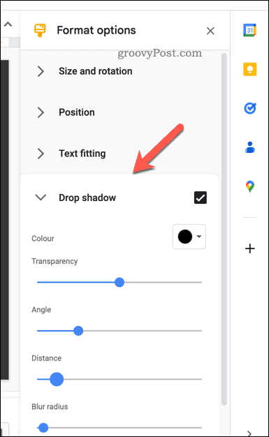 Adăugarea de efecte la casetele de text din Google Slides