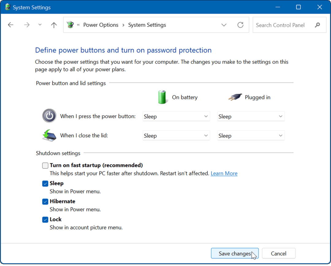 dezactivați pornirea rapidă Windows 11