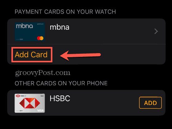 Apple Pay adauga card nou