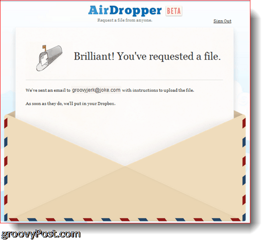 AirDropper Dropbox - Fișierul a fost trimis