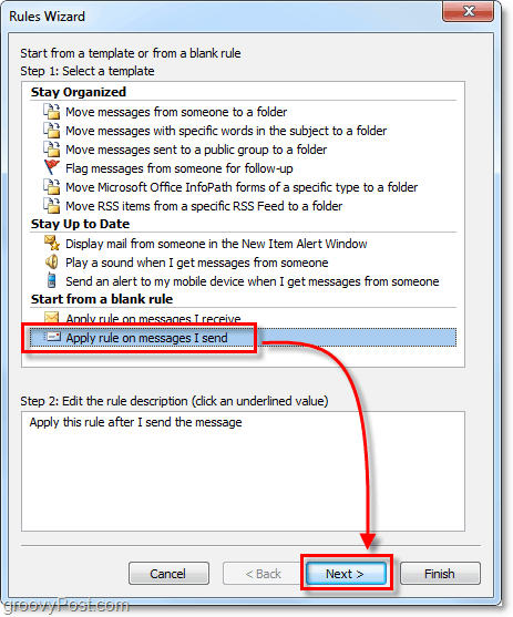 aplic regula pe mesajele pe care le trimit în Outlook 2010