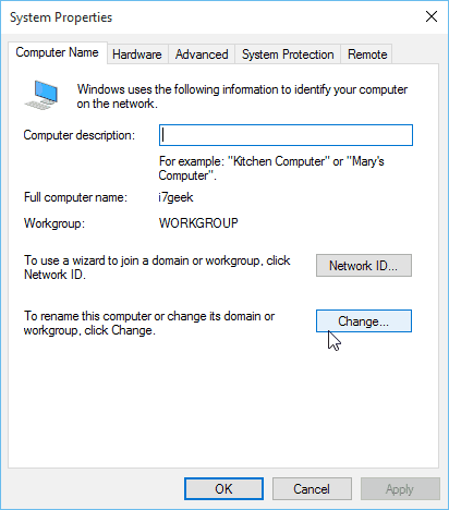 Windows 10 Proprietăți sistem Nume computer