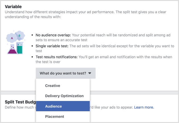 Funcția de testare divizată pe Facebook