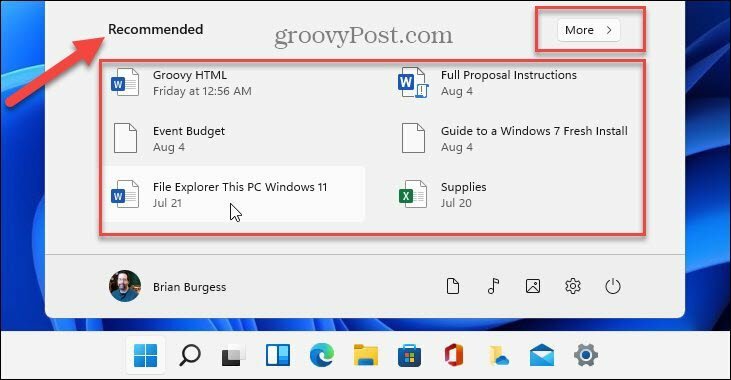 Afișați articolele recomandate Windows 11