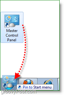 Fereastra de ecran Windows 7 -drag panoul de control master pentru a porni meniul