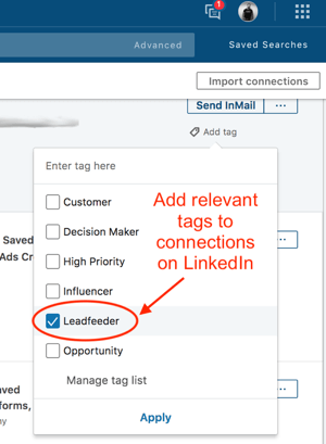 Etichetarea contactelor în LinkedIn Sales Navigator.