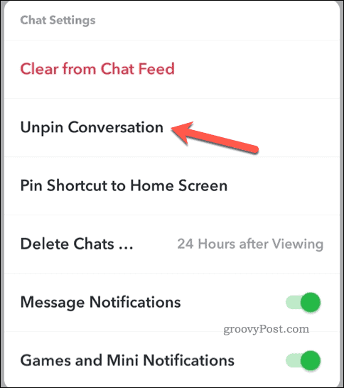 Anulați fixarea unei conversații în Snapchat