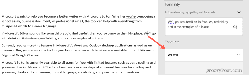 Sugestie Microsoft Editor