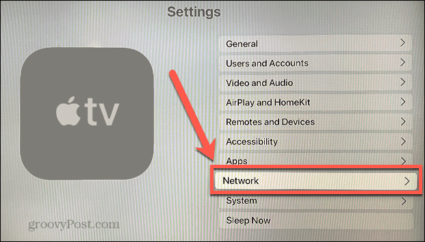 meniul rețelei Apple TV