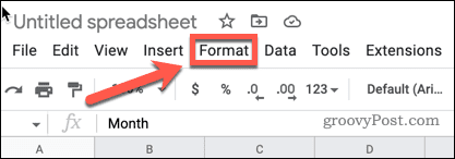 Deschiderea meniului de format în Foi de calcul Google