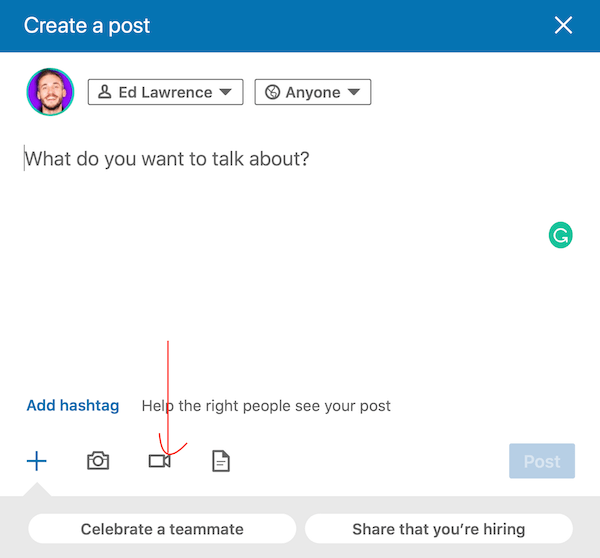 creați o postare video LinkedIn