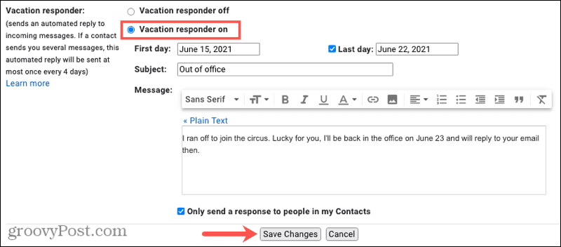 Răspunsul de vacanță Gmail în afara biroului online 