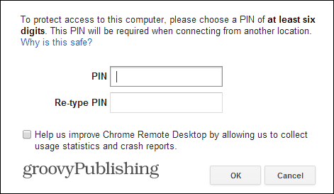 PIN-ul pentru computer desktop de la distanță Chrome