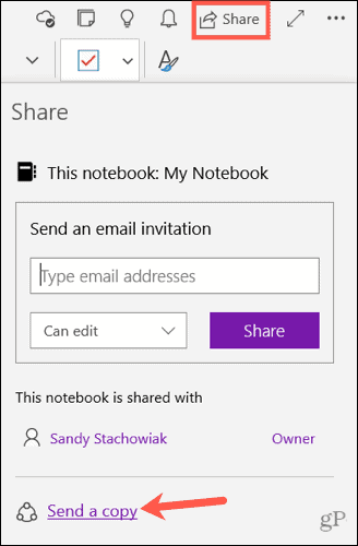Trimiteți o copie a unei note în OneNote pentru Windows 10