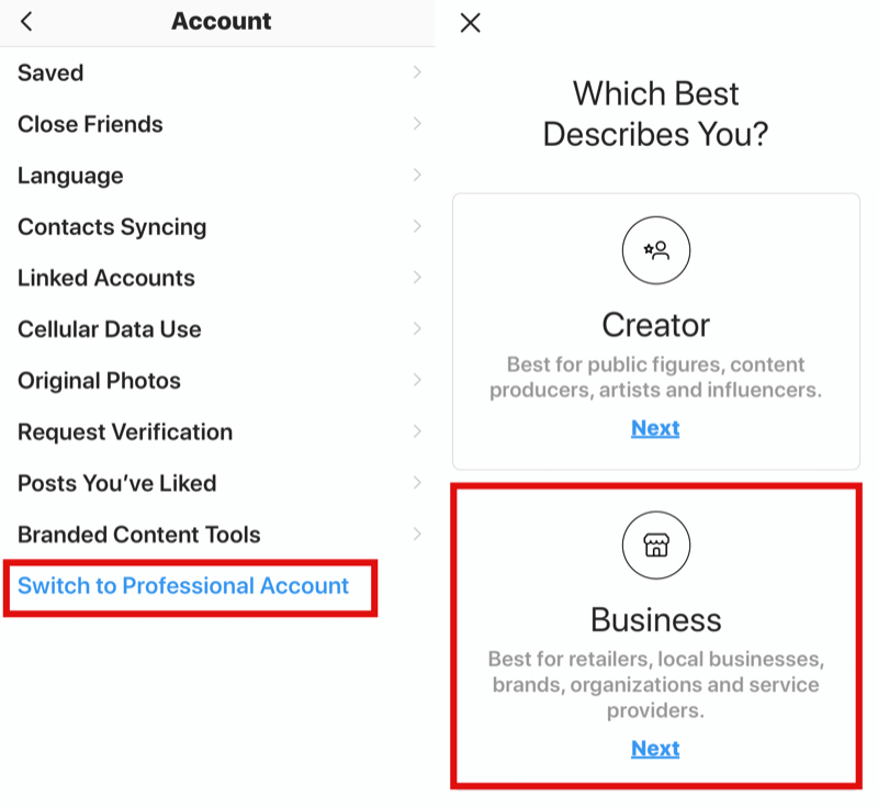 cum să treceți de la profilul personal Instagram la profilul companiei