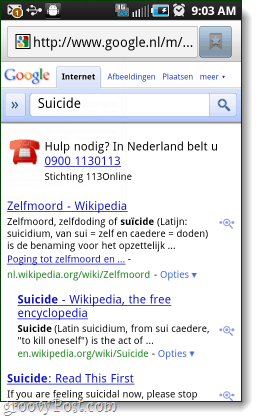 linia de ajutor Google sinucidere din Țările de Jos
