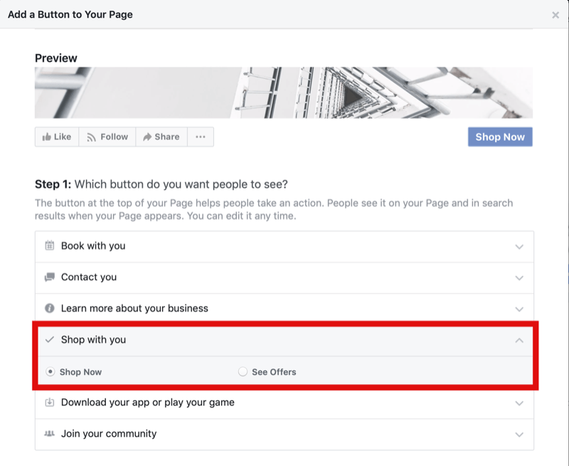 pasul 1 despre cum să adăugați butonul Cumpărați acum pe pagina de Facebook pentru Cumpărături Instagram