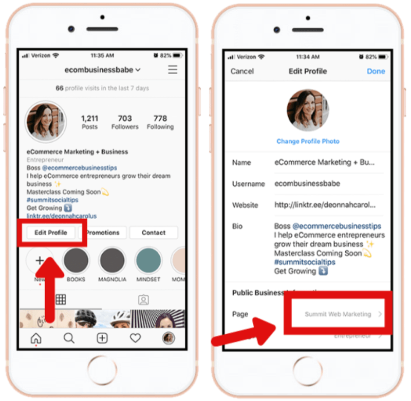 cum să conectați contul de afaceri Instagram la pagina Facebook din aplicația Instagram