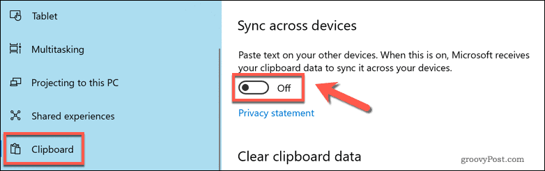 Activați sincronizarea în clipboard cloud în Windows 10
