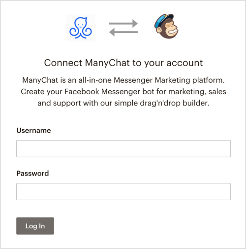 Conectați-vă la contul dvs. MailChimp prin ManyChat.