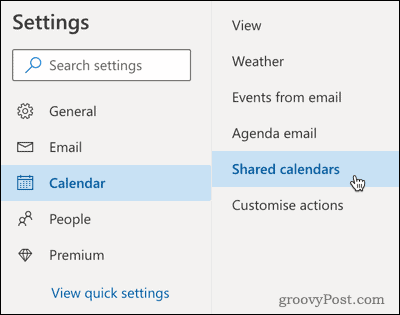 Opțiunea calendarelor partajate în Outlook